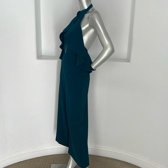 Zara Women Blogger Fave Halter Ruffle Jumpsuit Green  Cropped Legs Size XS NWT - Picture 6 of 15